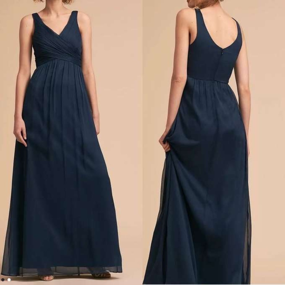Anthropologie BHLDN Brigitte Chiffon Maxi Dress Gown Navy‎ Blue